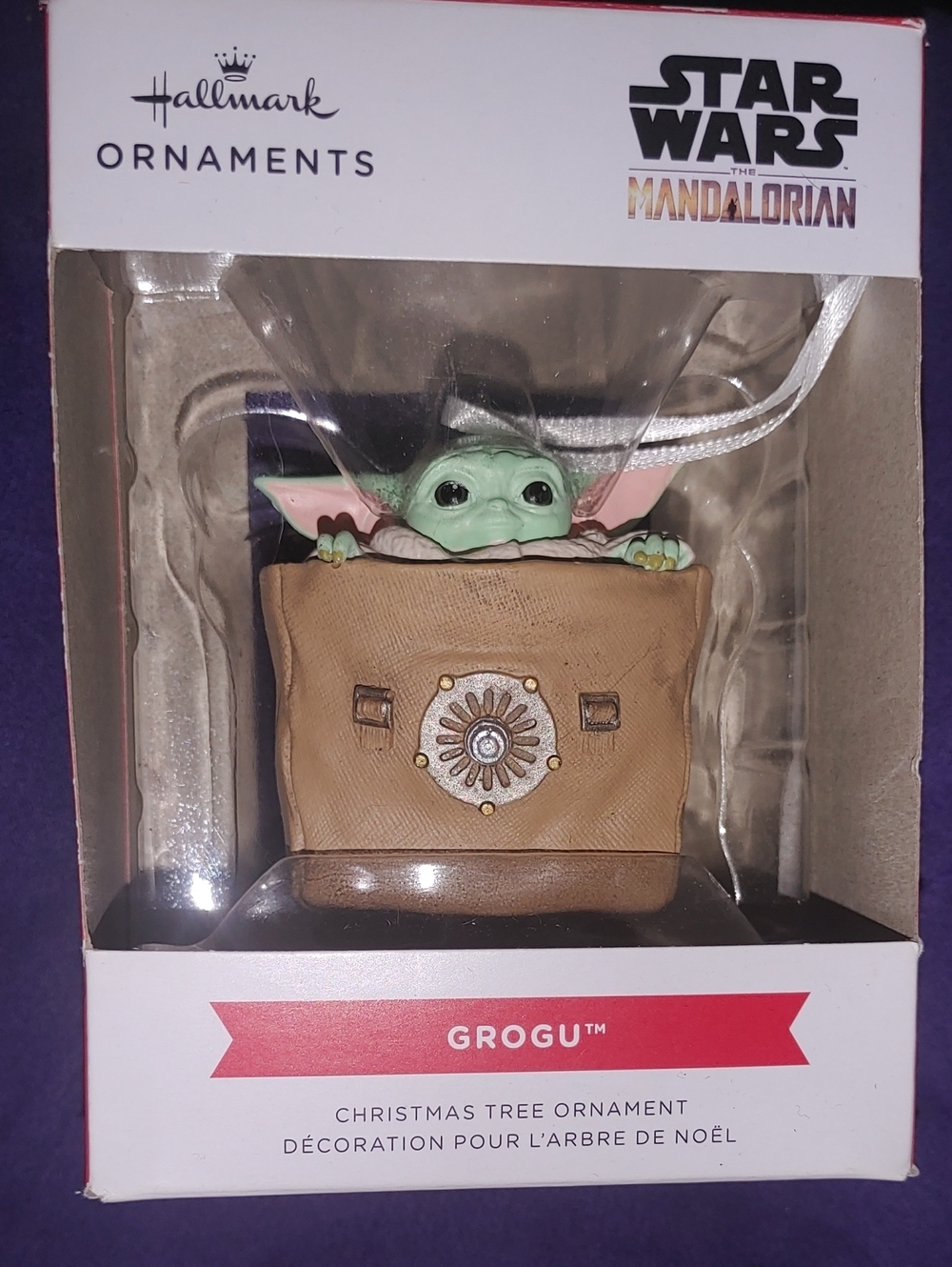 Hallmark Grogu Ornament in Brown Satchel with Green Figure